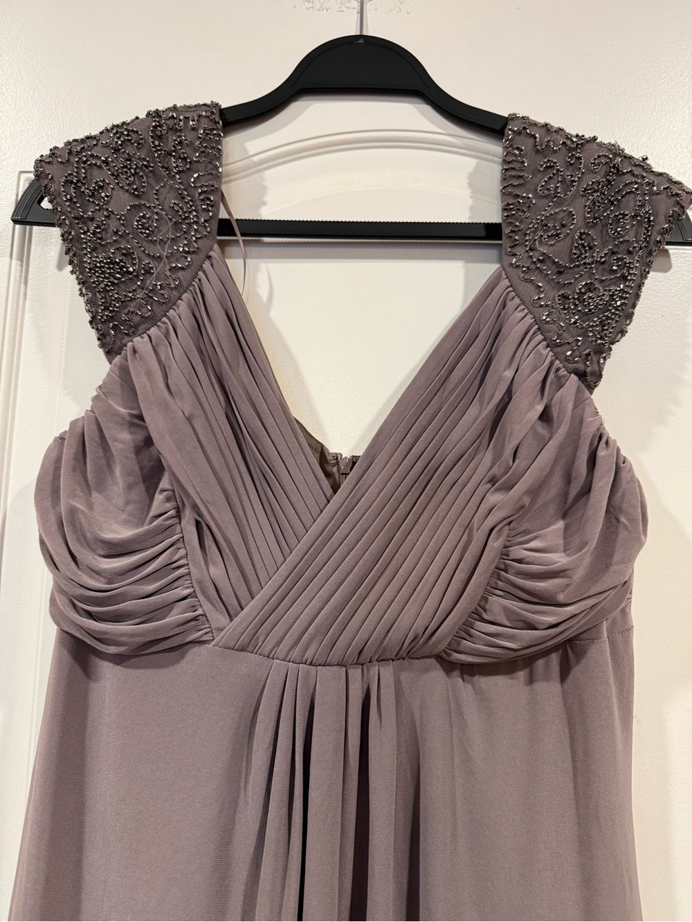 Signature Grey Beaded Pleated Evening Dress